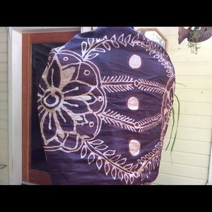 Silk Batik Scarf Shawl Hand Crafted Brown 18x48”
